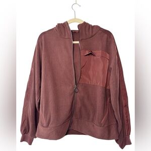 Alo Yoga soft lightweight fleece full zip large espresso athleisure cozy hoodie